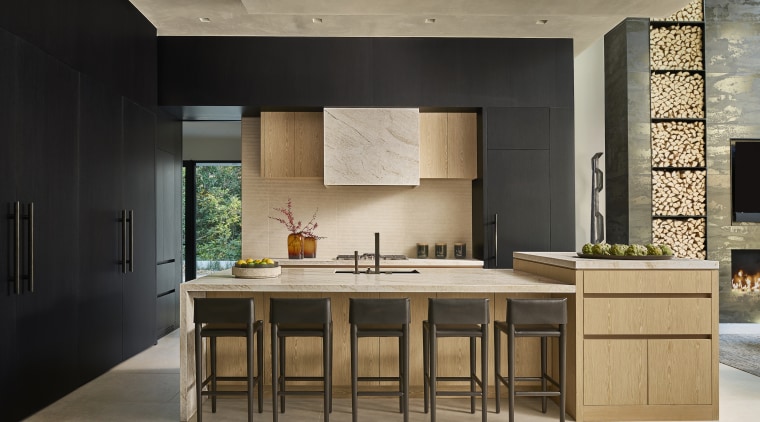 For durable kitchen work surfaces, leathered natural quartzite 
