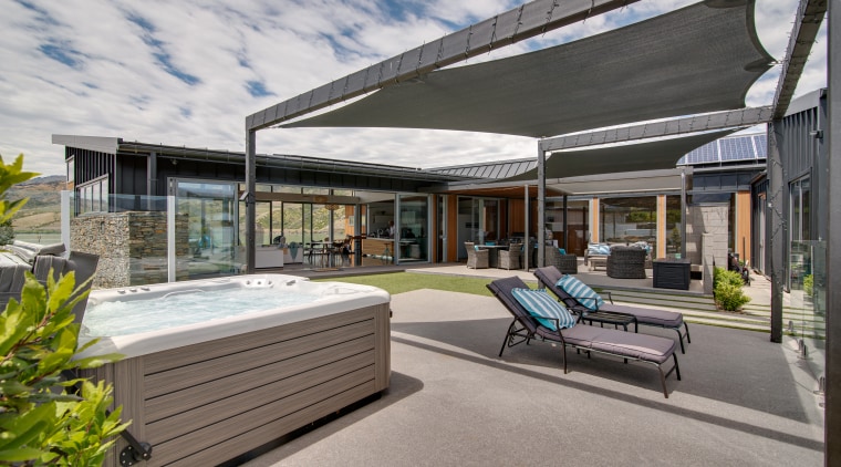 Glass walls on the living areas provide spa 