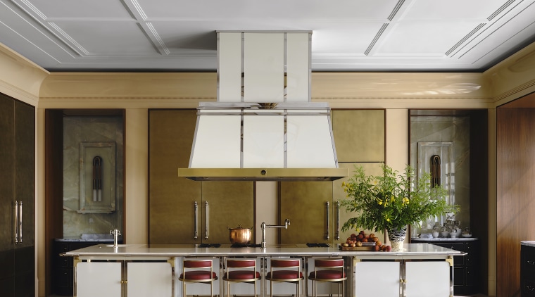 A giant La Cornue range and accompanying rangehood 
