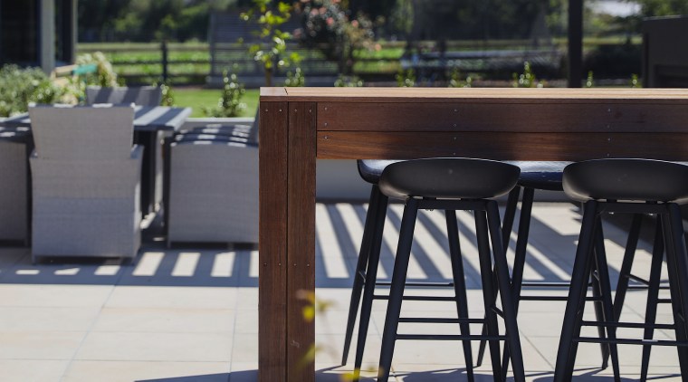 The large patio is laid with Indian sandstone.  