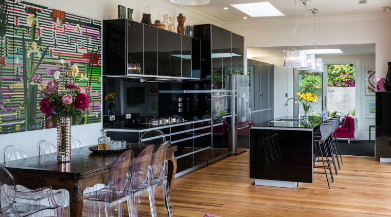 Winner – German Kitchens home, interior design, kitchen, living room, real estate, room, gray, black