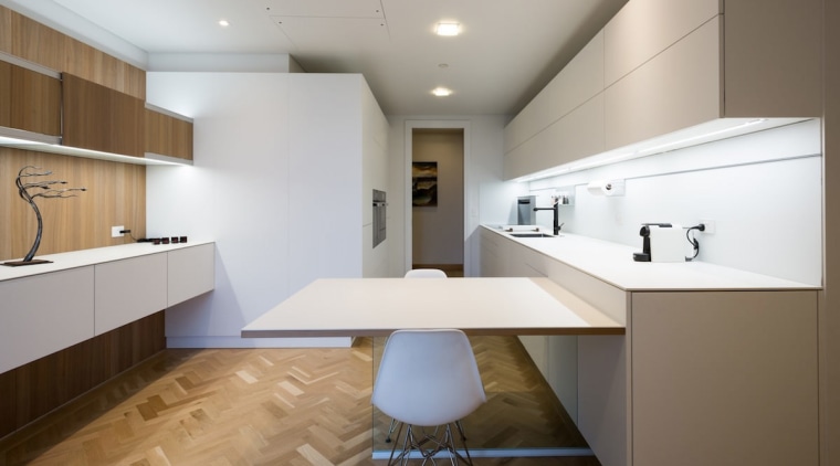 A popular choice in new kitchens, these informal architecture, cabinetry, ceiling, countertop, daylighting, floor, home, interior design, interior designer, kitchen, office, product design, real estate, room, gray, brown