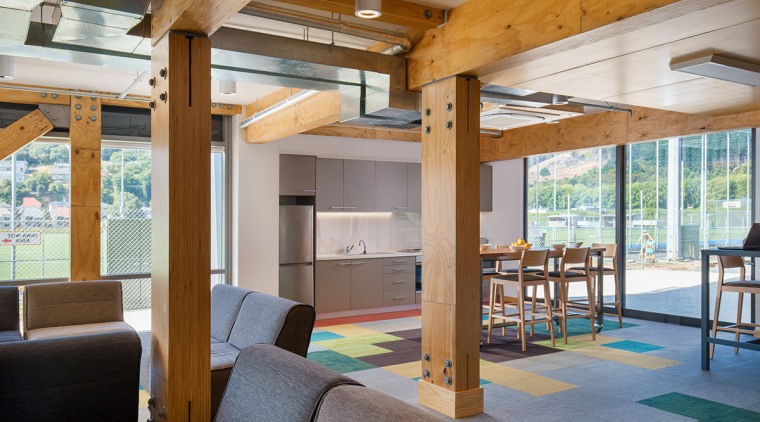 Exposed cross laminated timber beams add a touch house, interior design, real estate, gray