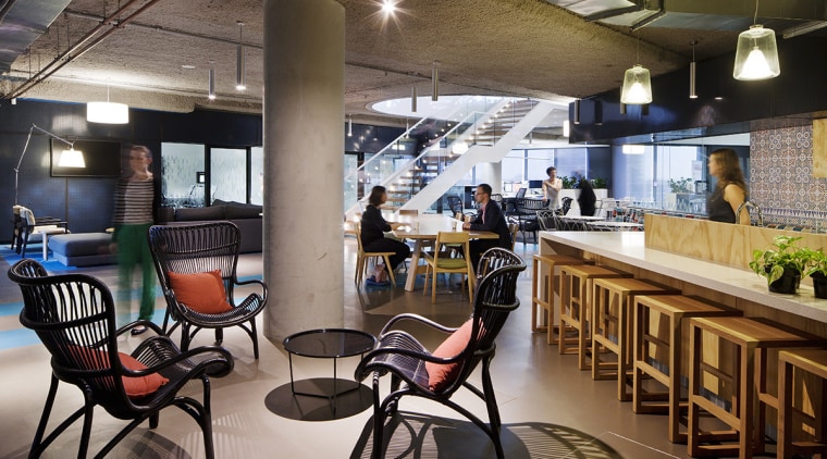 As workspaces become more flexible, ideas around optimal café, interior design, restaurant, black, gray