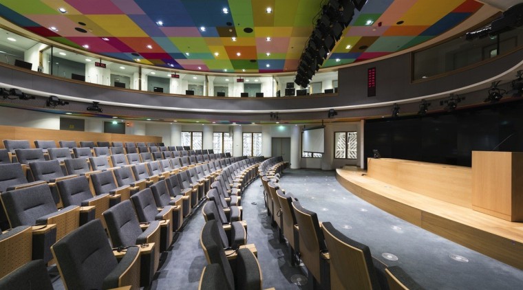 This new headquarters for the European Union Council auditorium, conference hall, convention center, performing arts center, sport venue, theatre, black