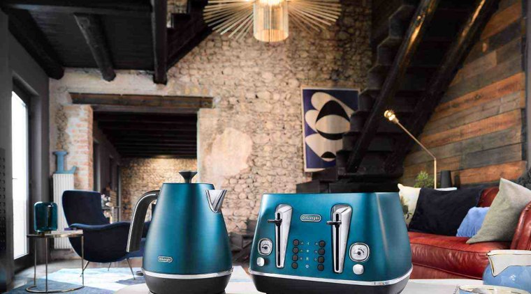 Delonghi Toasters pack in a number of excellent blue, home, interior design, small appliance, black