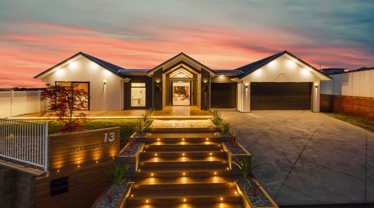 Vertical Shiplap ensures a timeless contemporary finish on architecture, backyard, building, cottage, dusk, estate, facade, home, house, landscape, lighting, property, real estate, residential area, roof, sky, brown