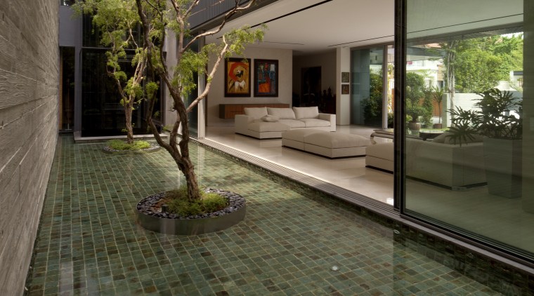 The living area on the ground floor of apartment, architecture, building, condominium, courtyard, facade, home, house, mixed use, real estate, residential area, brown