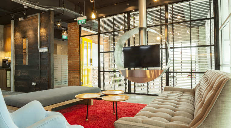 Mixing the old with the new a interior design, living room, lobby, loft, real estate, brown