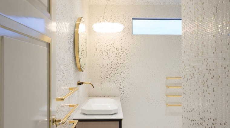 From the custom entry door to the hardware, architecture, bathroom, ceiling, daylighting, floor, flooring, home, interior design, product design, room, sink, tap, tile, wall, wood flooring, gray