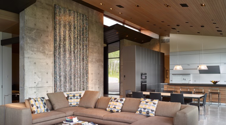 The main entrance to this home can be architecture, ceiling, interior design, living room, lobby, table, wall, brown, gray