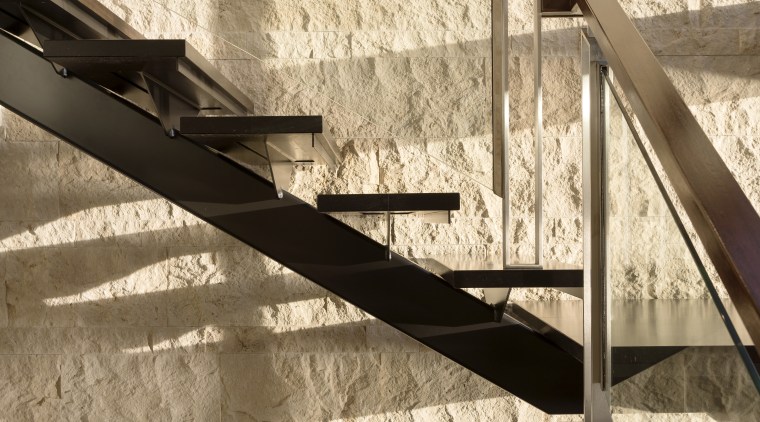 Timber treads against a travertine wall backdrop form line, wall, wood, orange