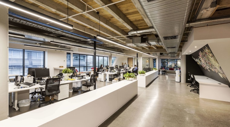 Low storage delineates the finance and HR work interior design, gray, brown