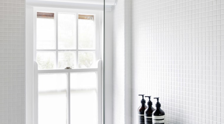 A space-hogging tub was removed in this studio ceiling, daylighting, floor, interior design, light fixture, lighting, product design, tap, window, white
