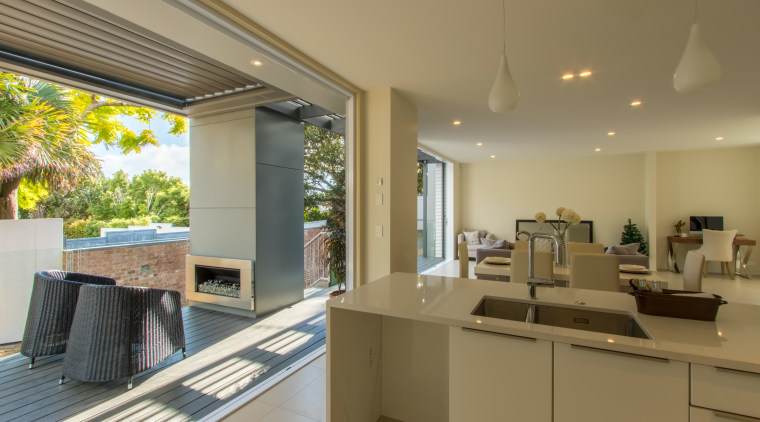 Generous decks with gas fires are set for architecture, house, interior design, property, real estate, window, brown, gray
