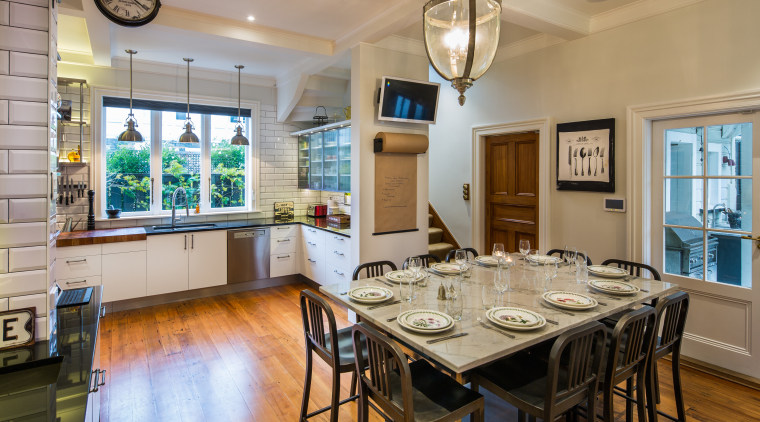 This renovation by designer Simone van der Plas ceiling, countertop, dining room, estate, home, interior design, kitchen, real estate, room, gray