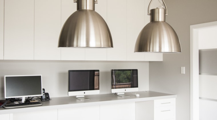 Homework anyone? No chance of getting lost in ceiling, countertop, floor, interior design, kitchen, light fixture, lighting, product design, gray