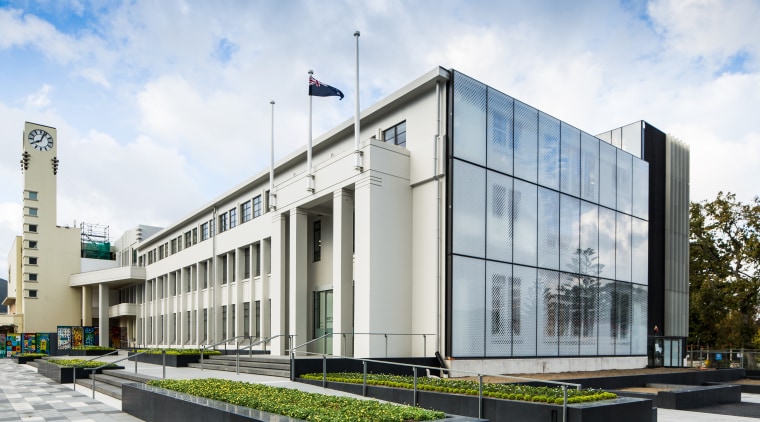 Working closely with the Hutt City Council, Naylor architecture, building, commercial building, corporate headquarters, facade, headquarters, metropolitan area, mixed use, white, gray