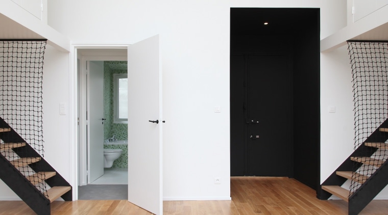Architect: jbmn architectesPhotographer: Hermann Wendler architecture, door, floor, flooring, home, house, interior design, wood, wood flooring, white