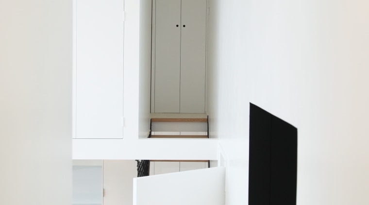 Architect: jbmn architectesPhotographer: Hermann Wendler bathroom accessory, floor, furniture, interior design, product, product design, shelf, tap, white