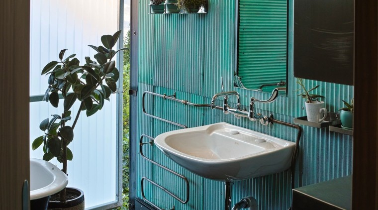 Pippin Wright-Stow of F3 Design for Lyttelton Landing bathroom, home, interior design, plumbing fixture, property, room, toilet, black, teal