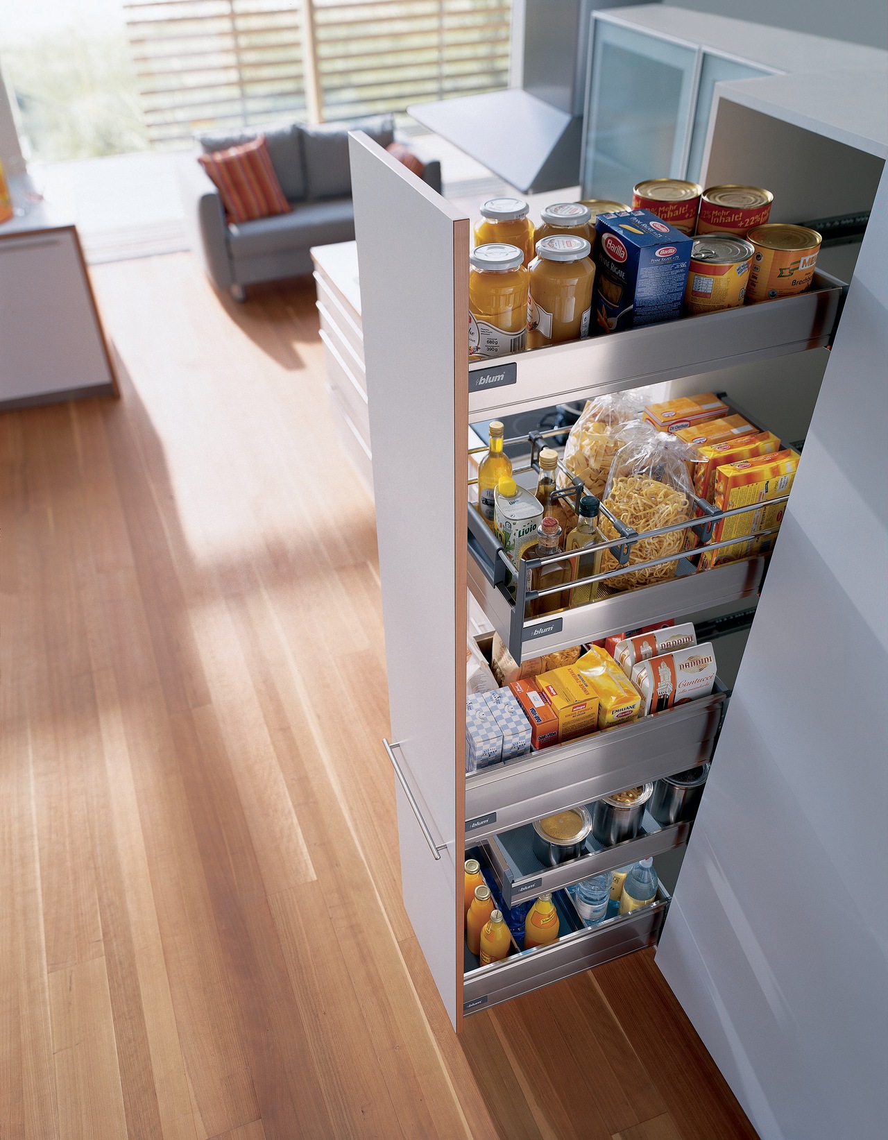 Open pantry from Blum Australia countertop, floor, flooring, hardwood, kitchen, laminate flooring, wood, wood flooring, white