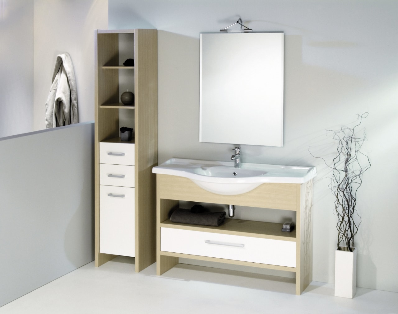 A view of the vanity unit and cabinetry angle, bathroom, bathroom accessory, bathroom cabinet, bathroom sink, furniture, plumbing fixture, product, product design, sink, white, gray