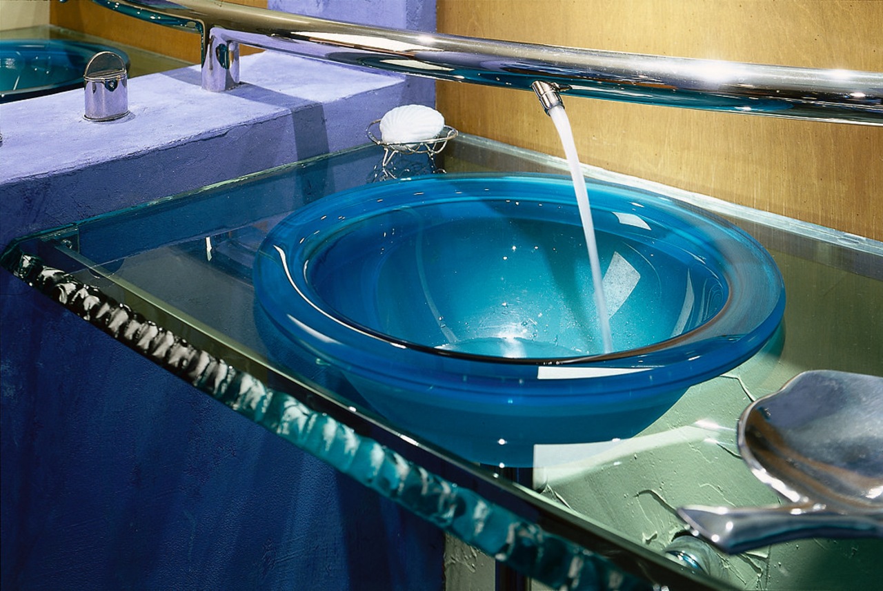 Bathroom with a hand basin sink, swimming pool, water, blue