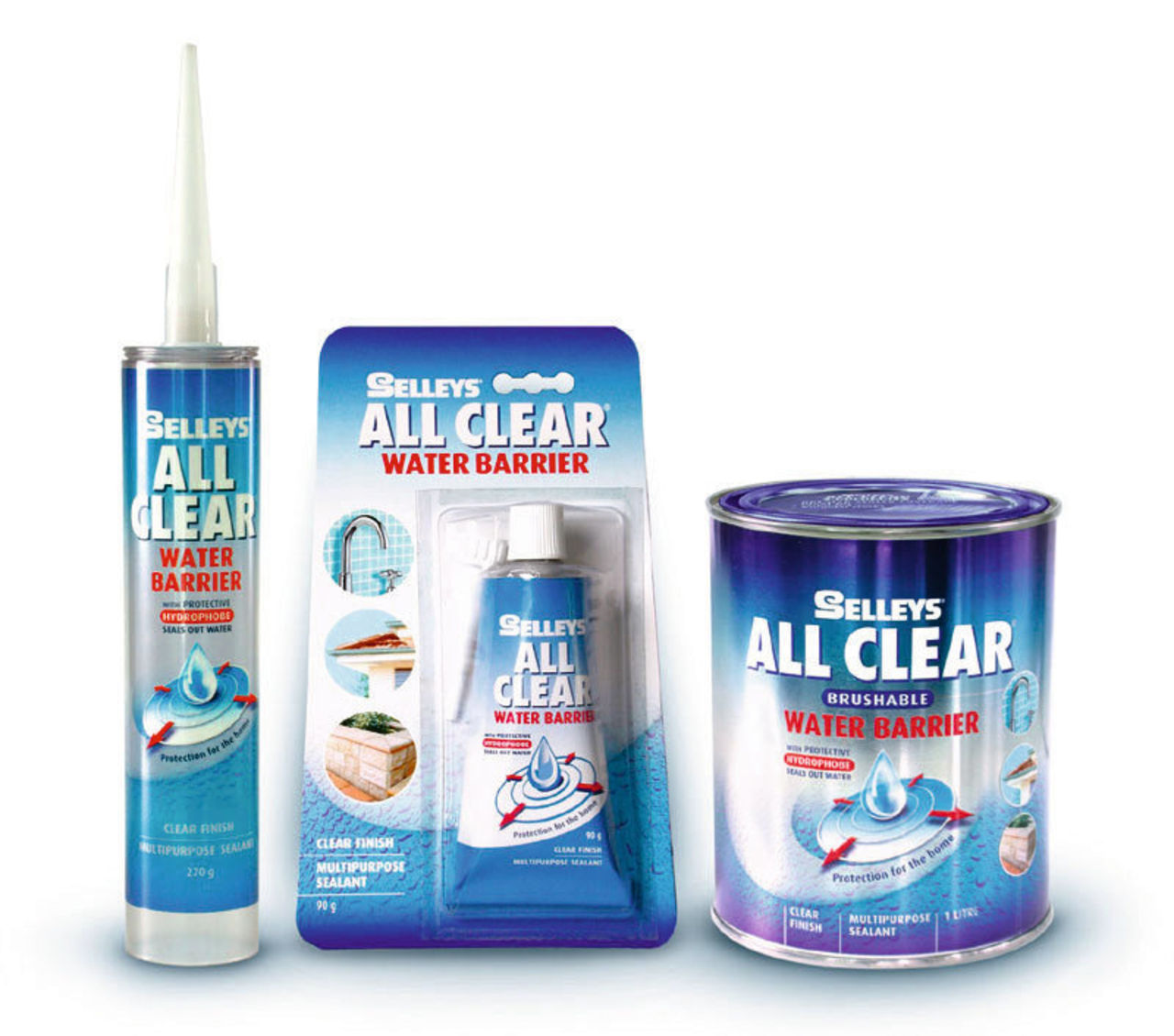 A photograph of Selleys versatile All Clear Sealant liquid, product, water, white