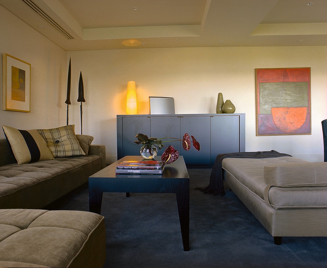 Broad view of the living room, carpet, grey ceiling, home, interior design, living room, real estate, room, suite, wall, brown, black