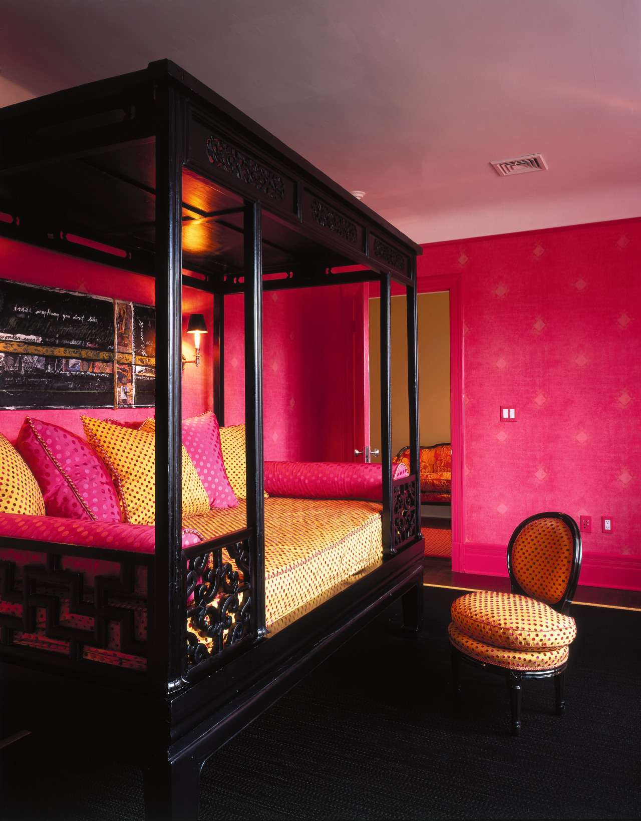 View of the guest bedroom interior design, room, suite, black, red