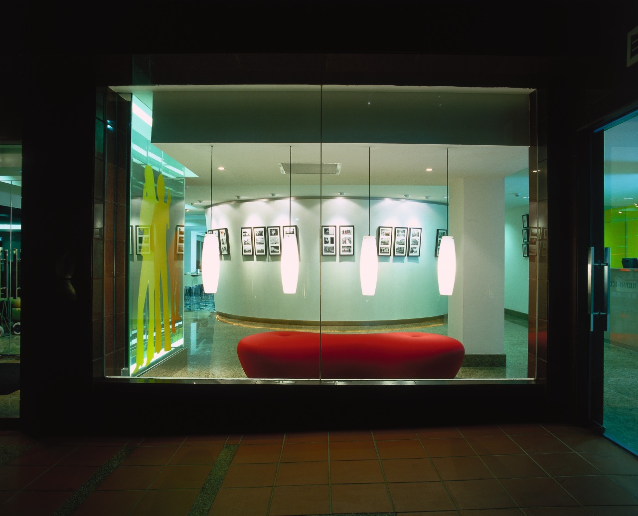 View of the lobby display device, display window, glass, technology, tourist attraction, black
