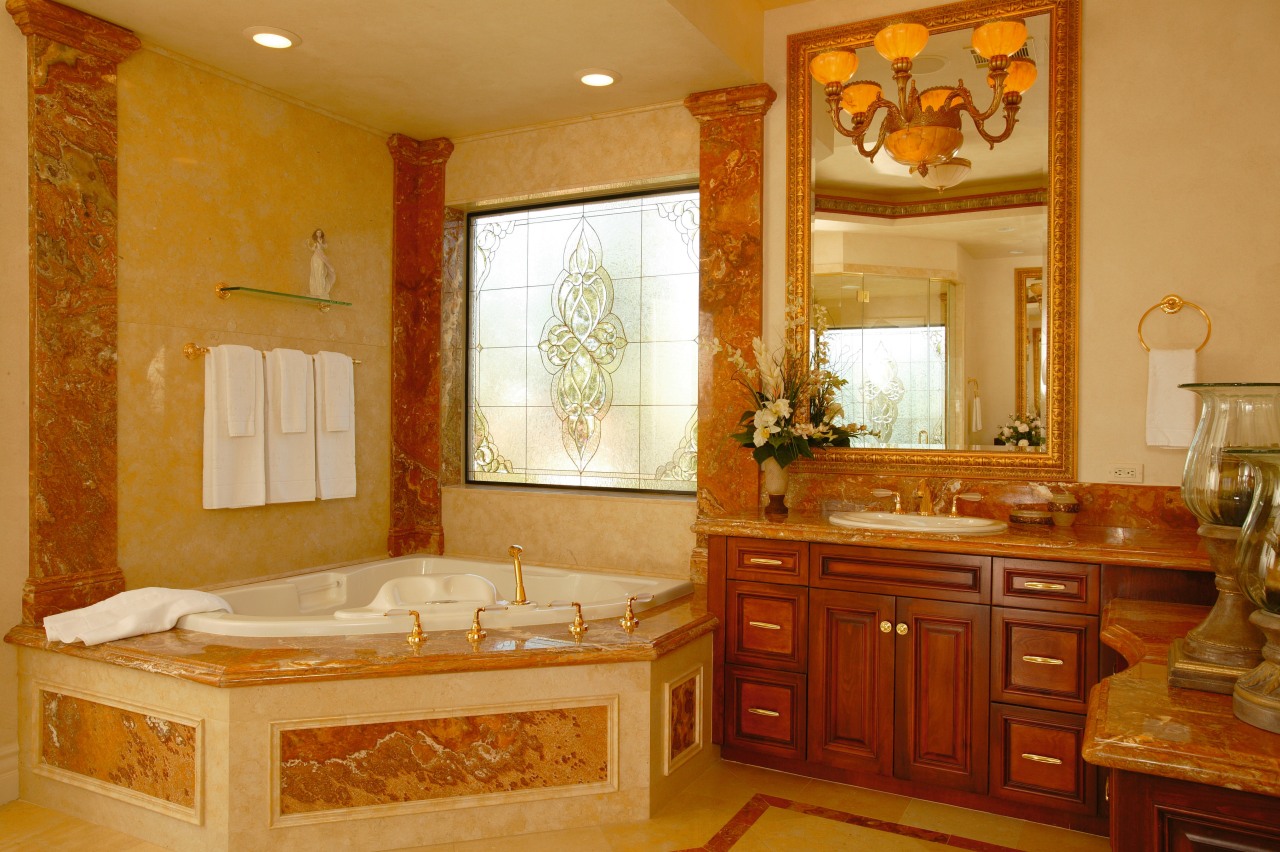 View of the bathroom of this luxury home bathroom, cabinetry, estate, floor, flooring, home, interior design, real estate, room, suite, wall, window, brown, orange
