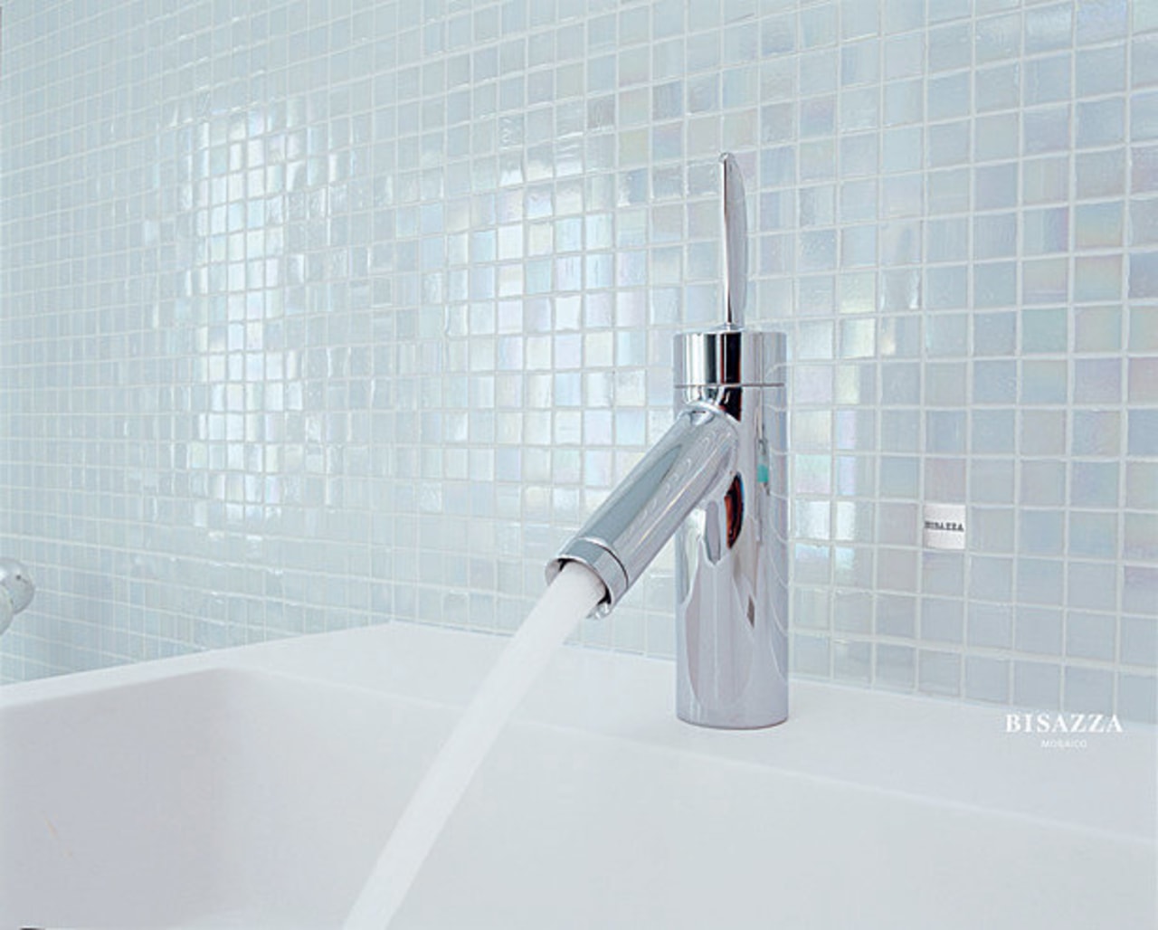 View of the tiling behind the faucet plumbing fixture, product, product design, tap, tile, white