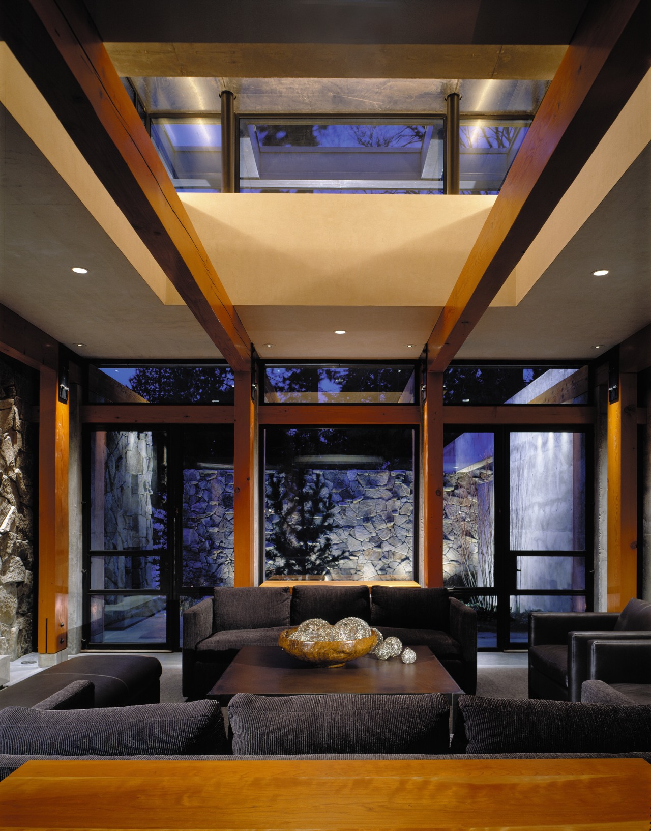 View of open plan lounge  looking out ceiling, interior design, lighting, living room, lobby, window, black, brown