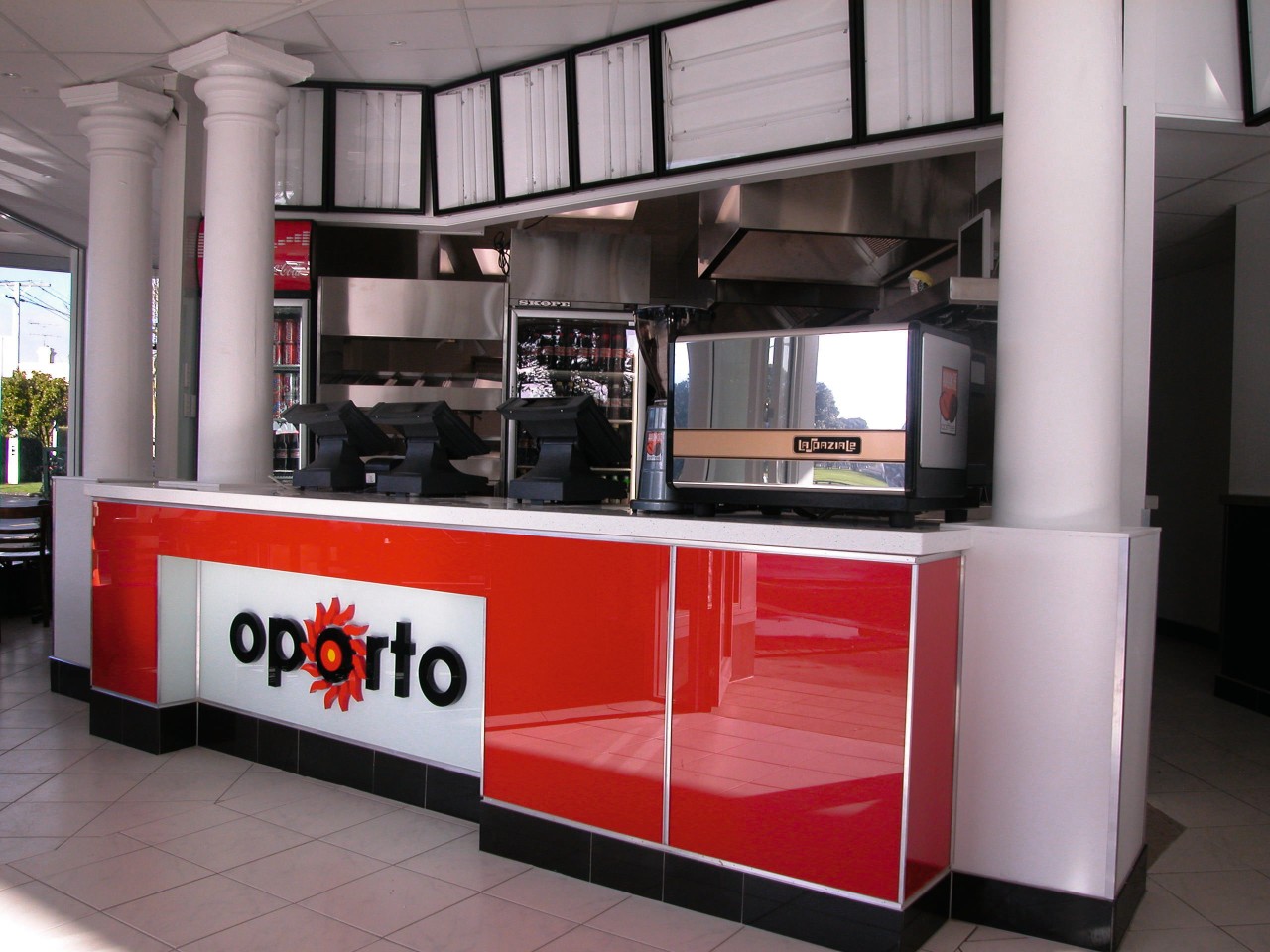 View of the counter gray, black