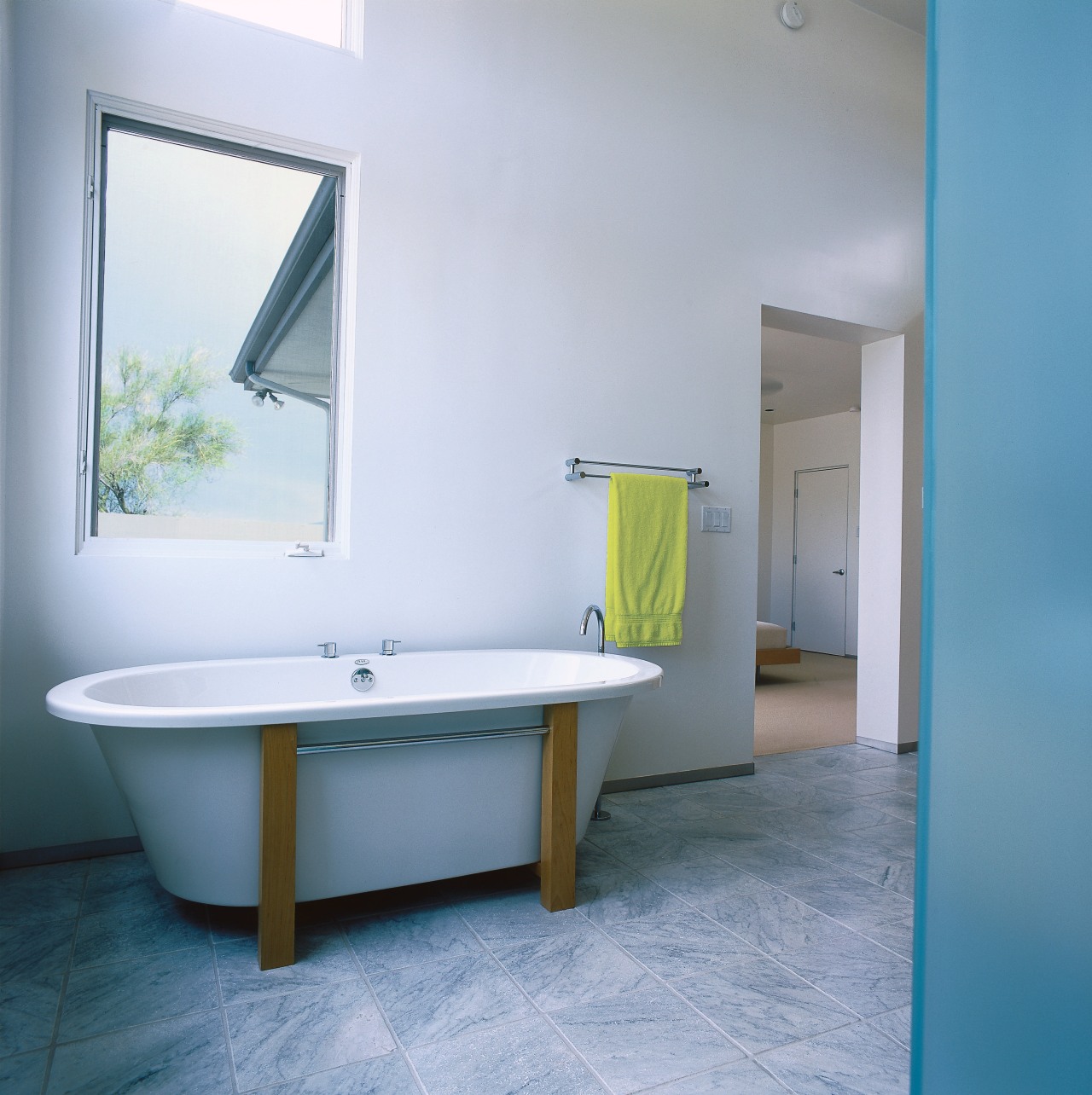 View of this bathroom architecture, bathroom, daylighting, floor, interior design, real estate, room, gray, teal