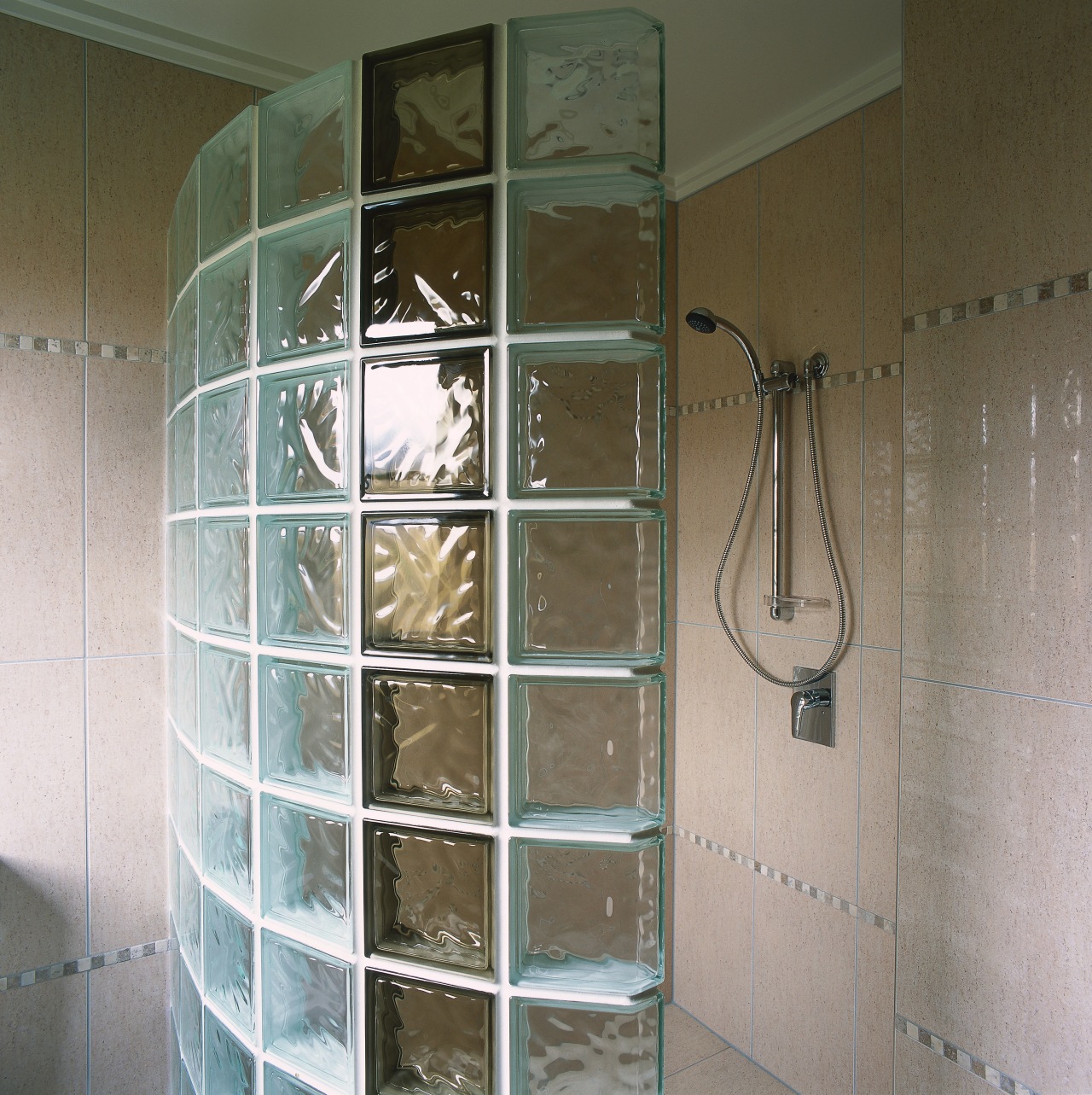 View of the shower bathroom, glass, plumbing fixture, room, shower, tile, wall, window, gray, brown