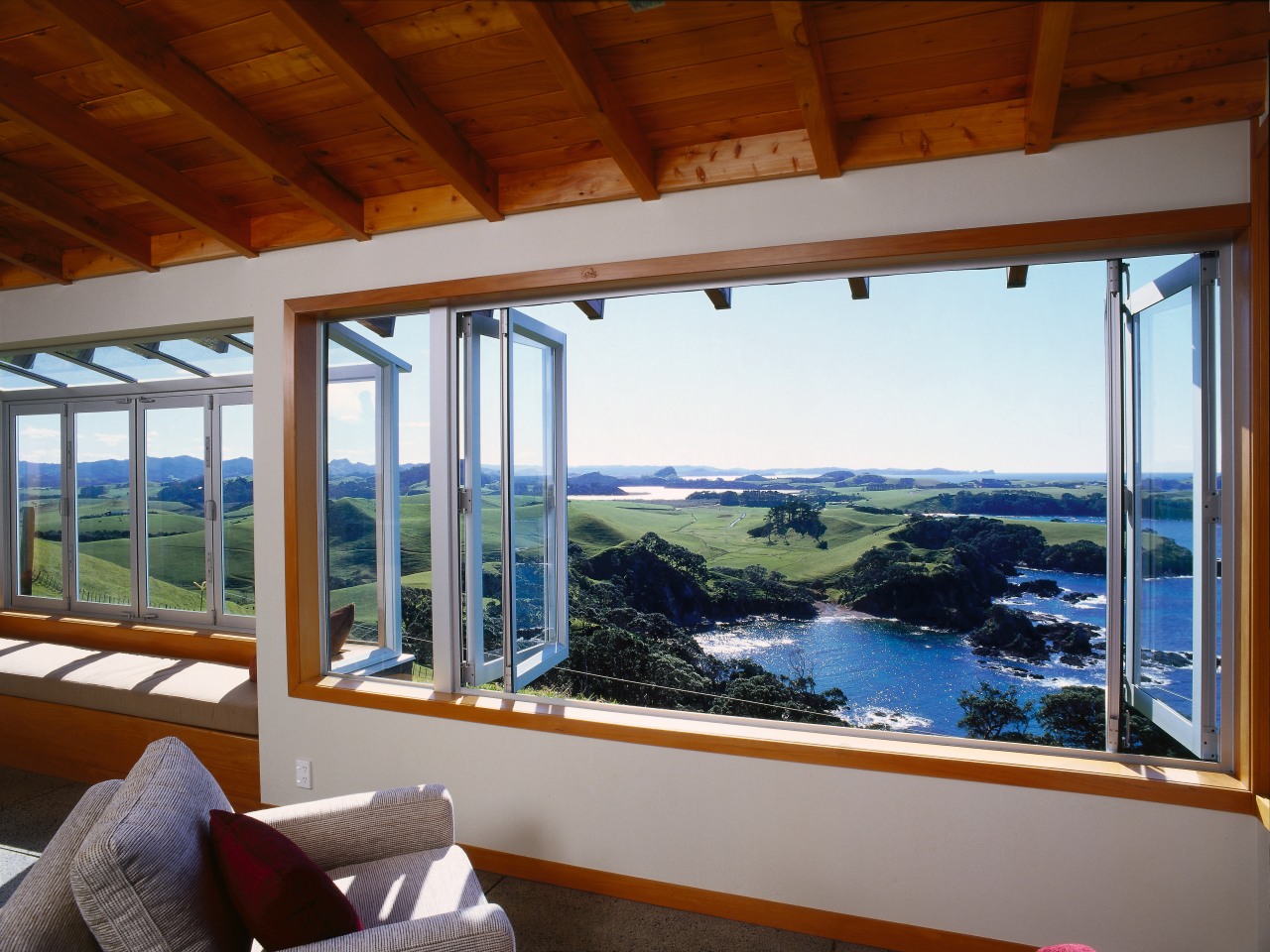 View of the windows by Rylock estate, home, house, interior design, property, real estate, window, wood, gray