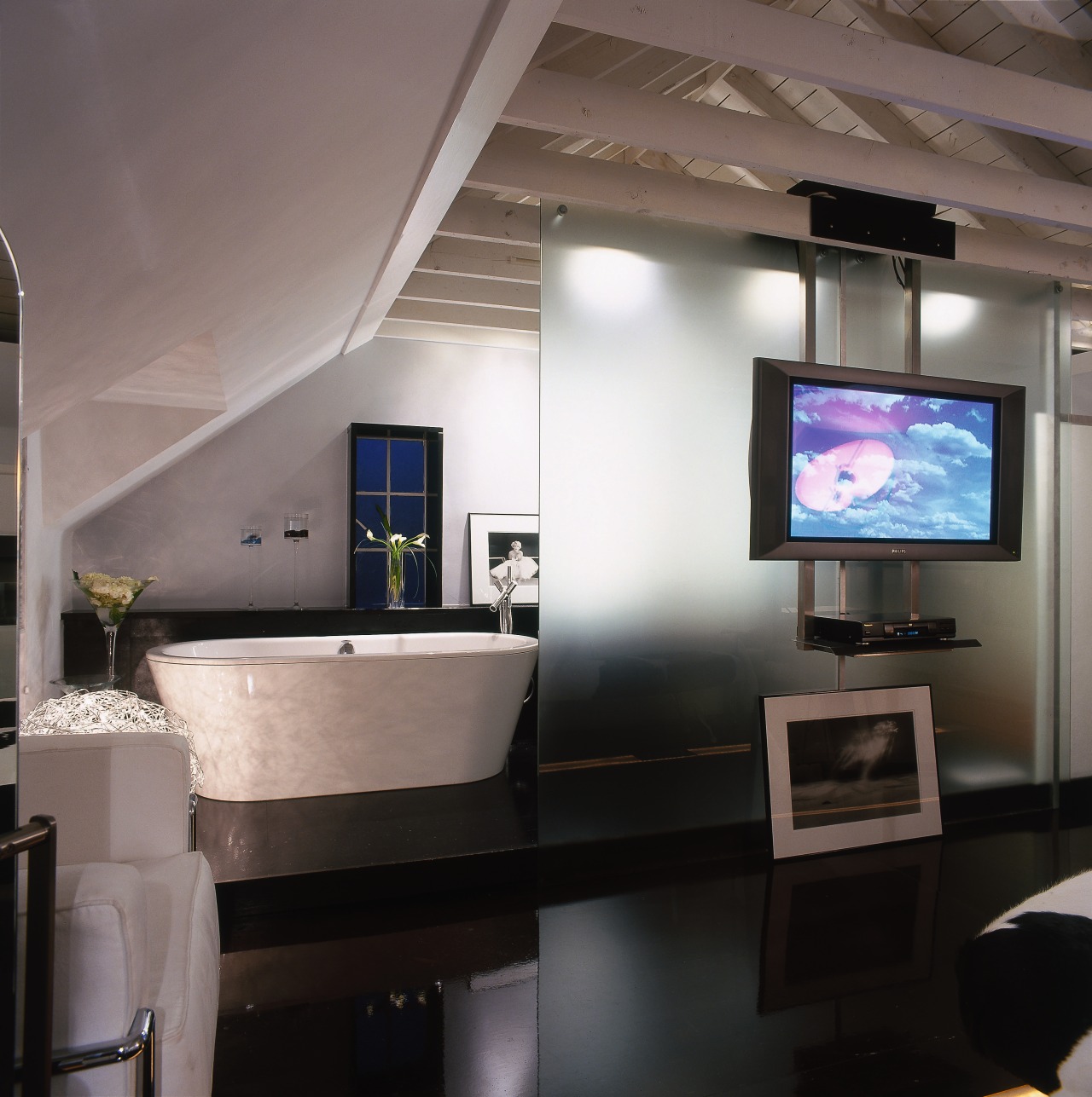 View of the bathroom ceiling, interior design, gray, black