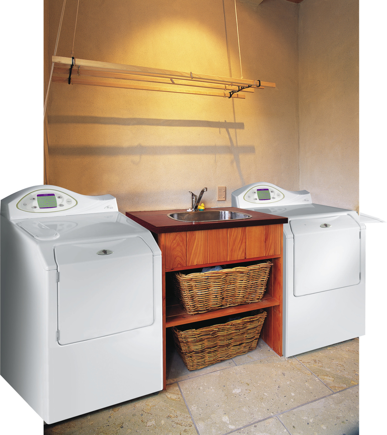 View of the laundry area bathroom accessory, bathroom cabinet, cabinetry, clothes dryer, furniture, home appliance, major appliance, product, product design, sink, washing machine, white