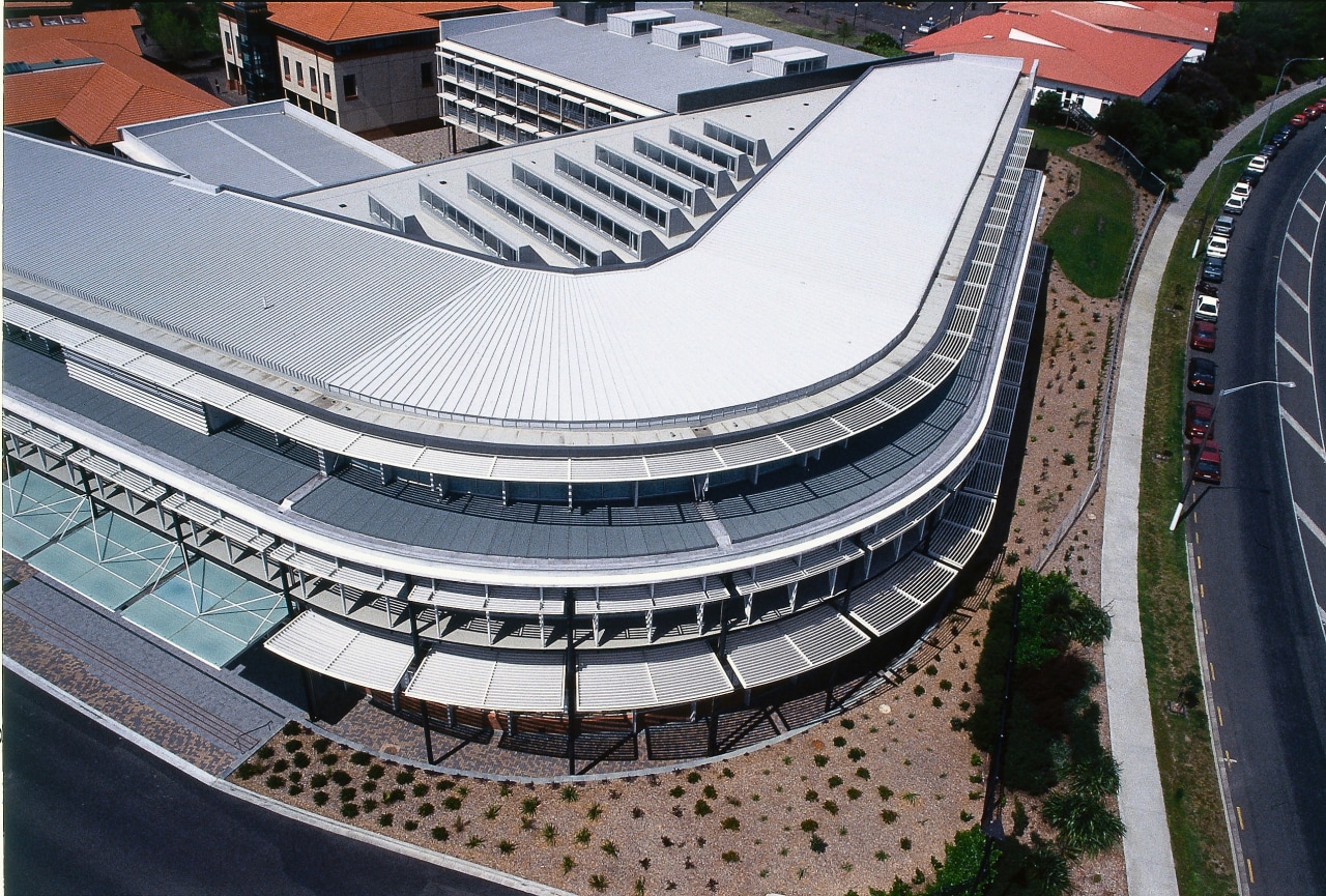 Steel roof on central building, with sun louvres architecture, building, daylighting, roof, sport venue, structure, white, black