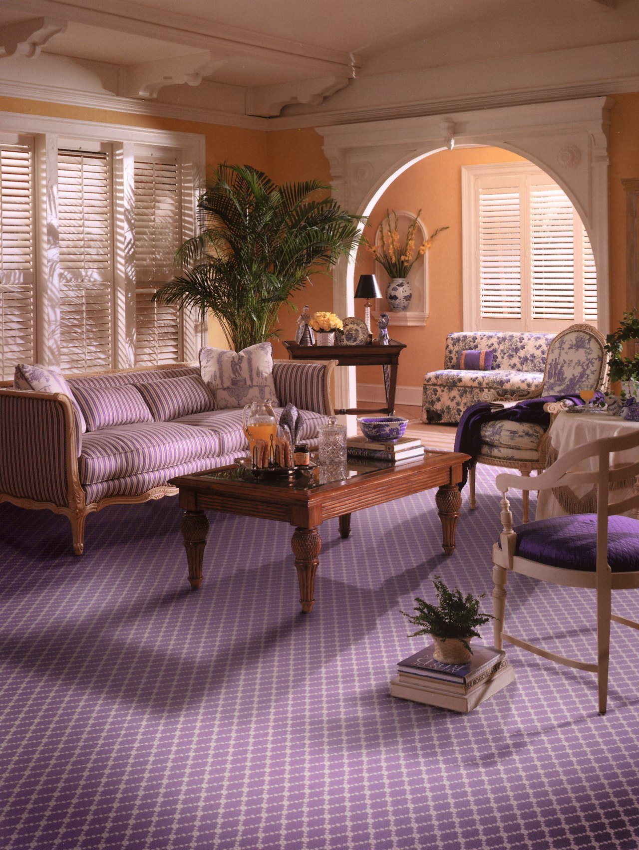 View of a living area, lavender coloured patterned floor, flooring, furniture, hardwood, home, interior design, living room, room, table, wood, brown