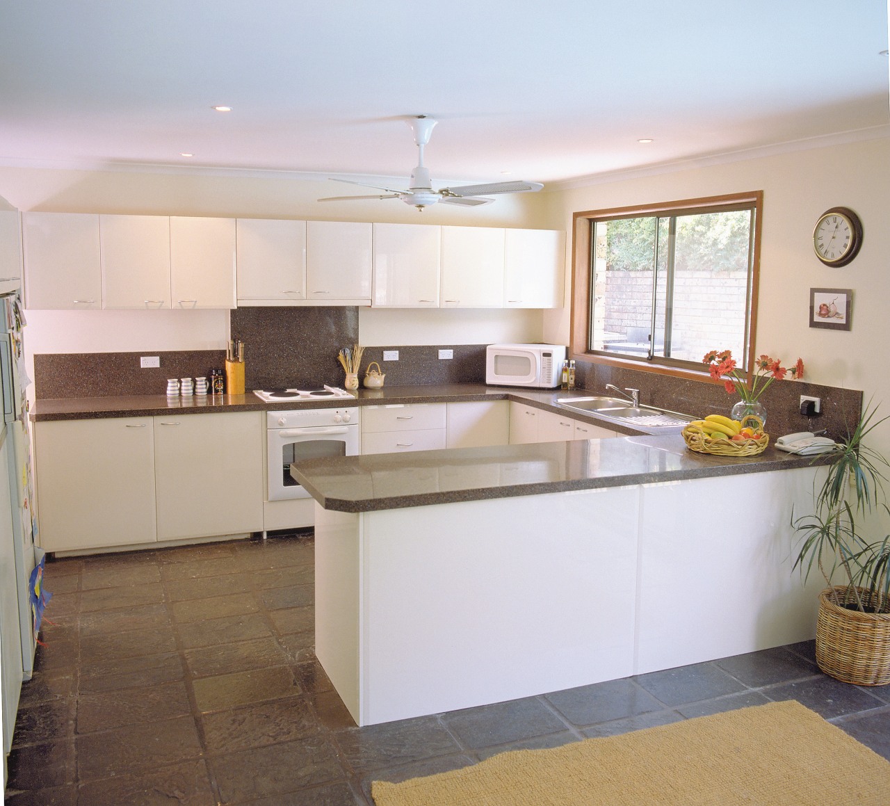 Renovated kitchen with granite benchtop and cream cabinetry, cabinetry, countertop, cuisine classique, floor, interior design, kitchen, real estate, room, gray, white