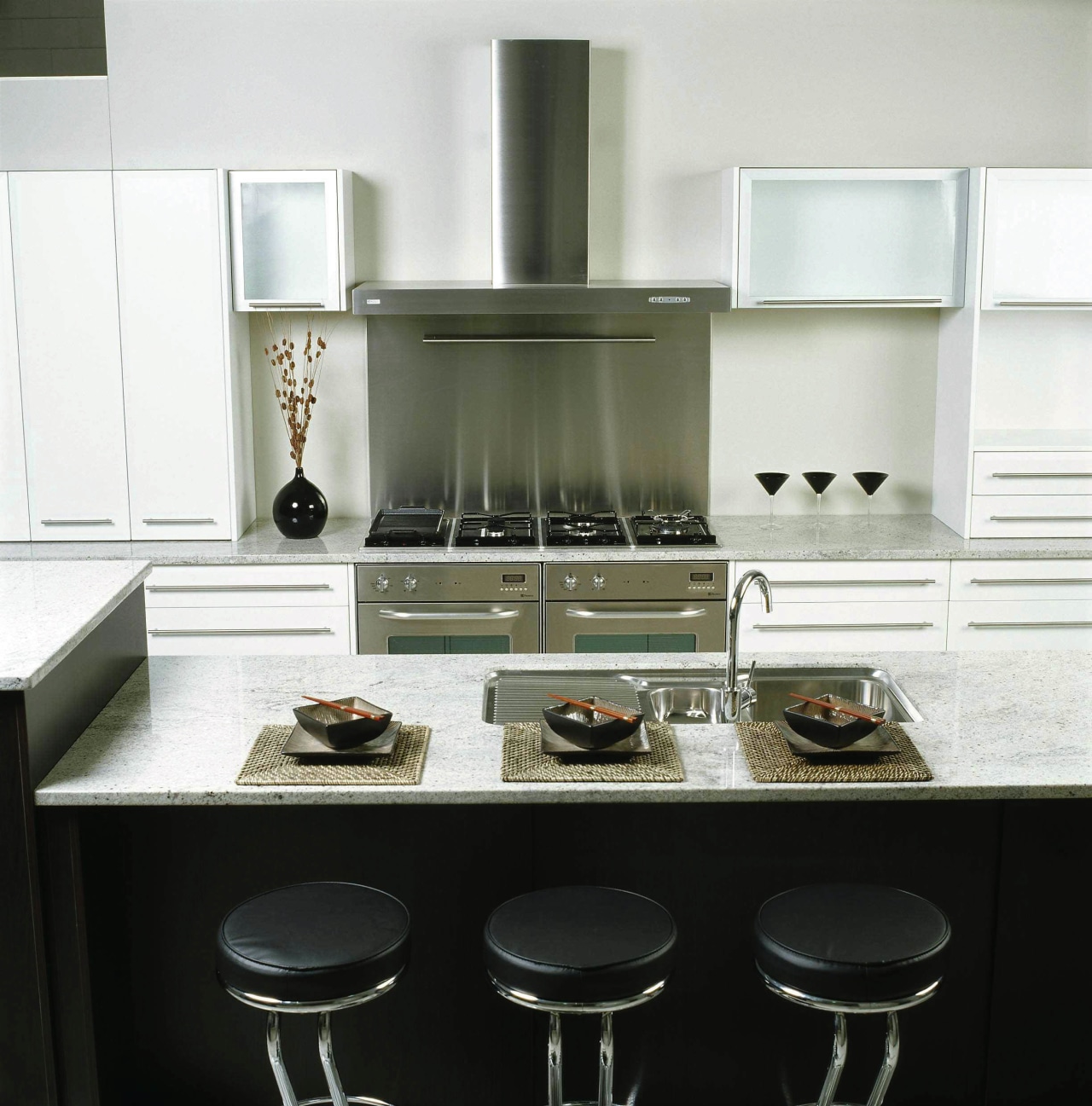 Kitchen with white cabinetry and grey marble benchtop, countertop, cuisine classique, home appliance, interior design, kitchen, kitchen appliance, kitchen stove, small appliance, white, black