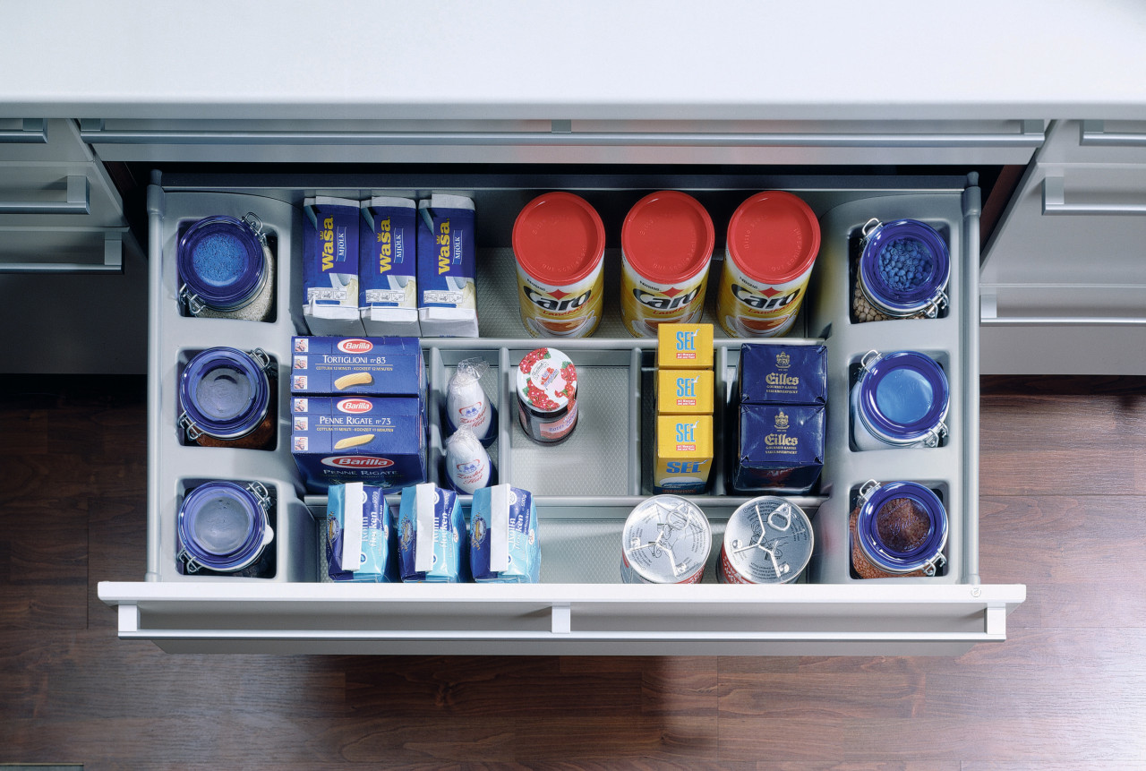 view of the universal drawer organiser that can electronics, product, gray, white