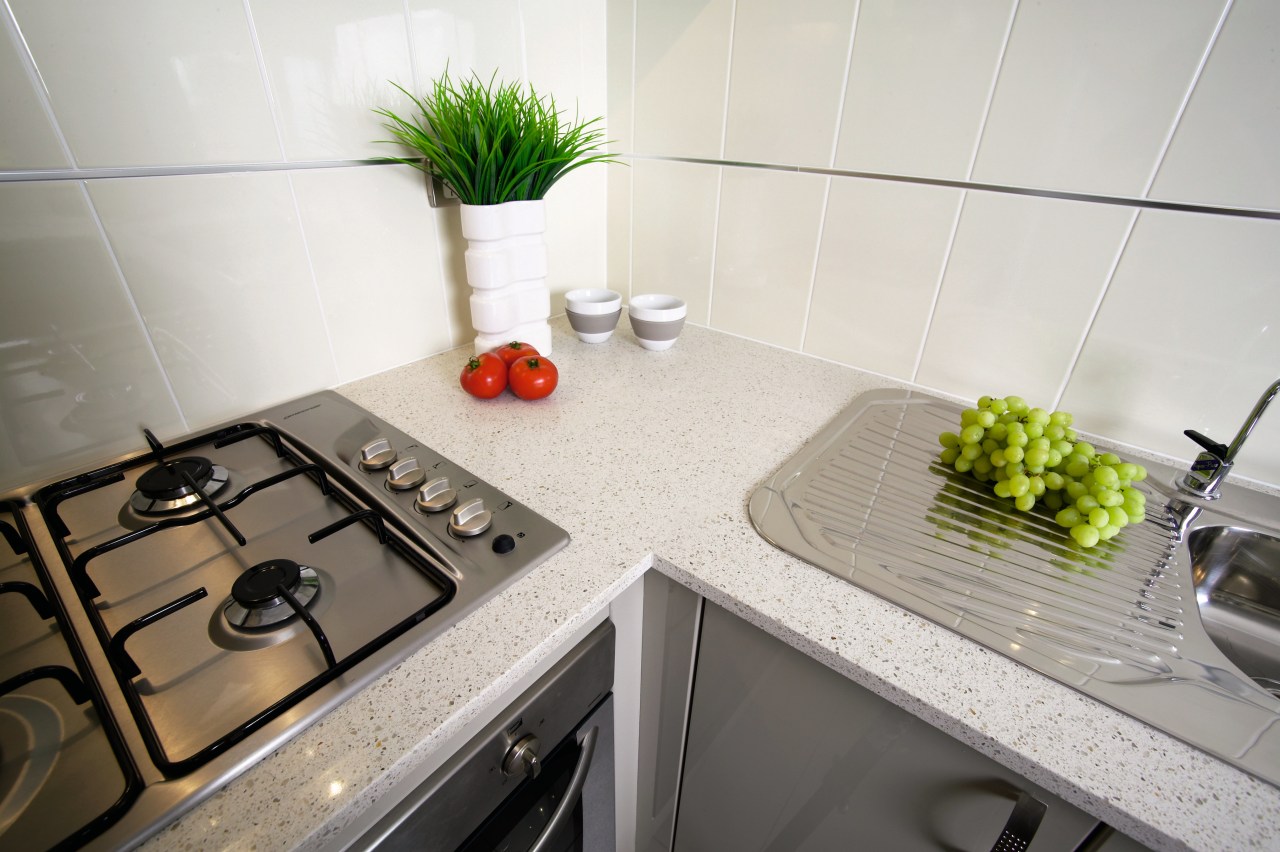 view of the quantum quartz benchtop countertop, interior design, kitchen, property, room, sink, tap, tile, white