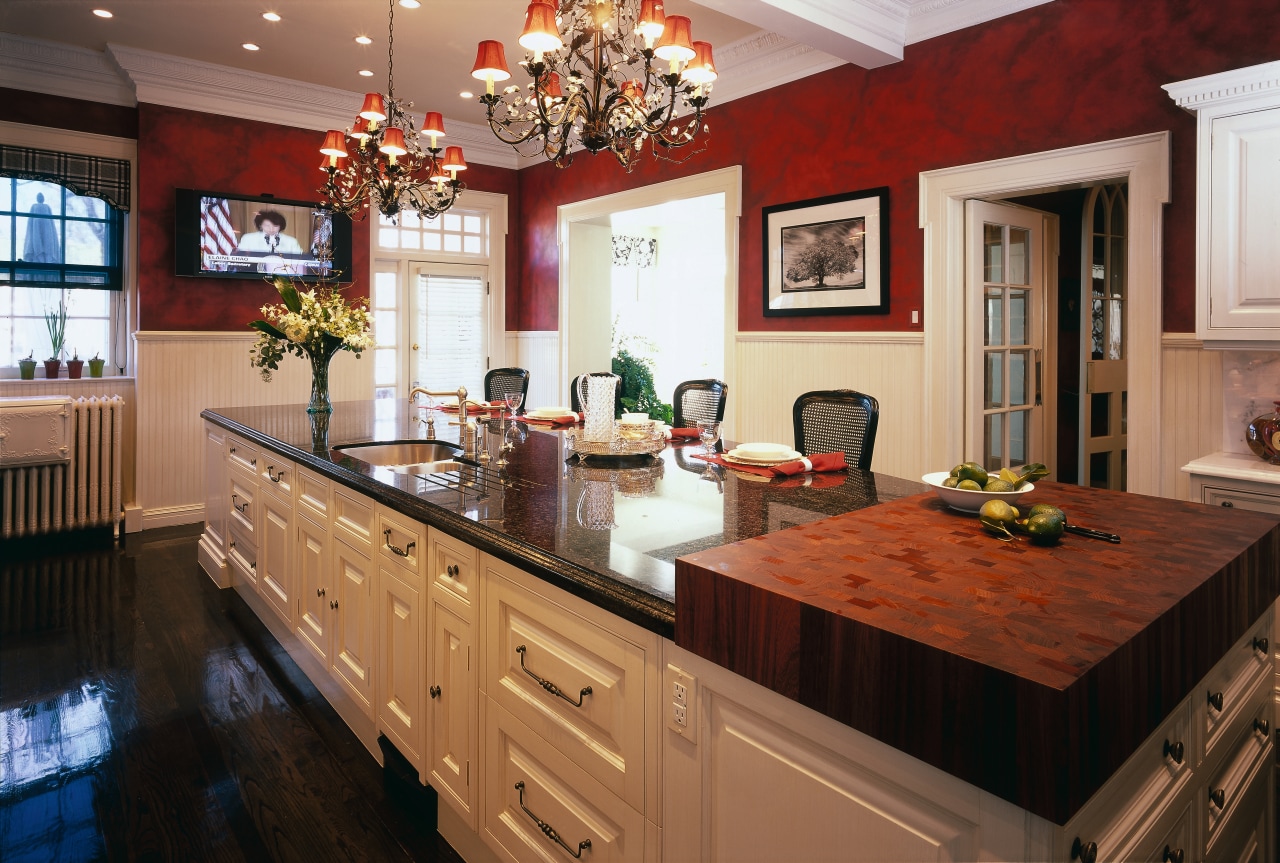 view of the large food preperation area,  cabinetry, countertop, cuisine classique, home, interior design, kitchen, real estate, room, red