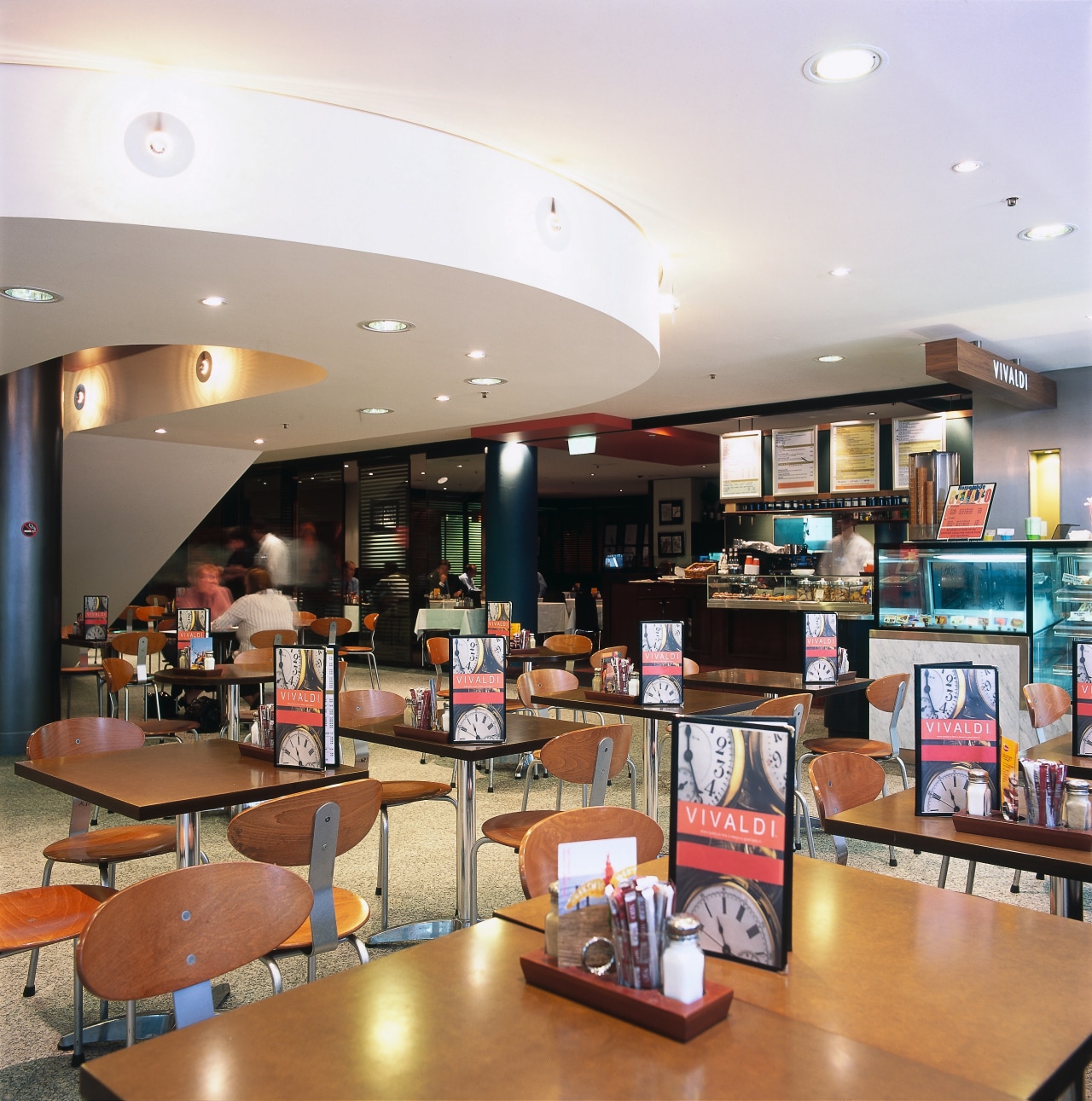 View of another eatery area inside the mall, cafeteria, food court, interior design, restaurant, white