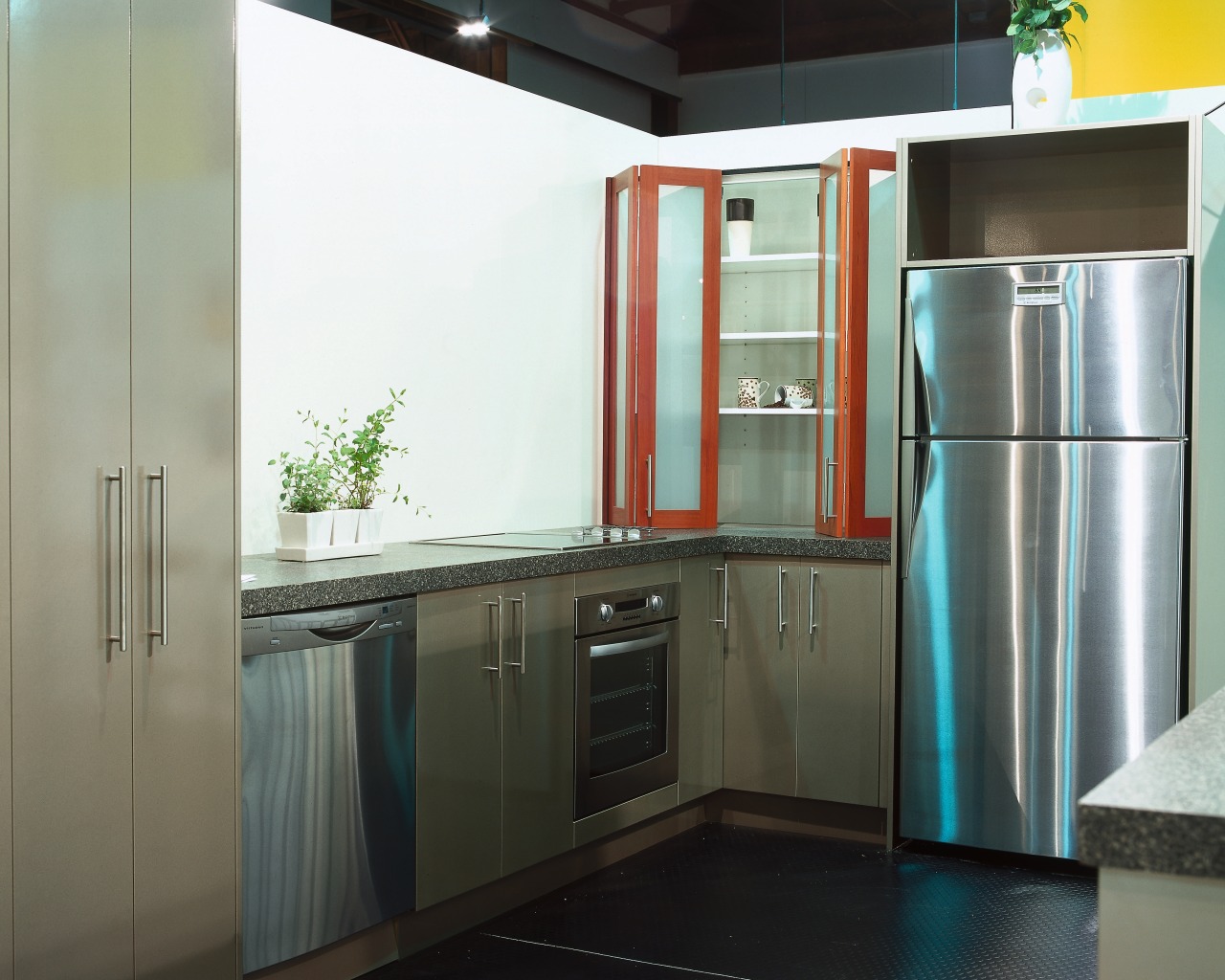 view of the kitchen  showing Westinghouse's stainless countertop, home appliance, kitchen, major appliance, property, real estate, refrigerator, gray, black, white